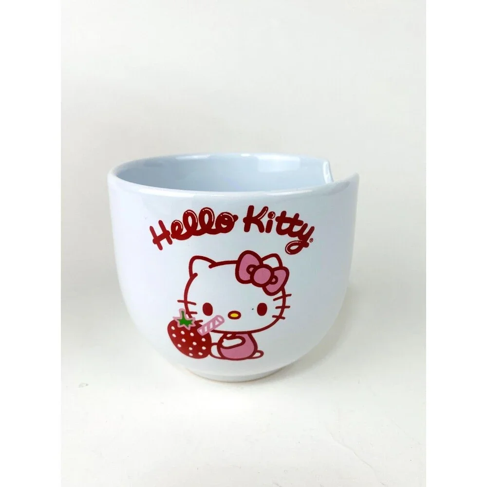 Hello Kitty Strawberry Milk Ceramic Ramen Bowl Sanrio Used With New Chopsticks